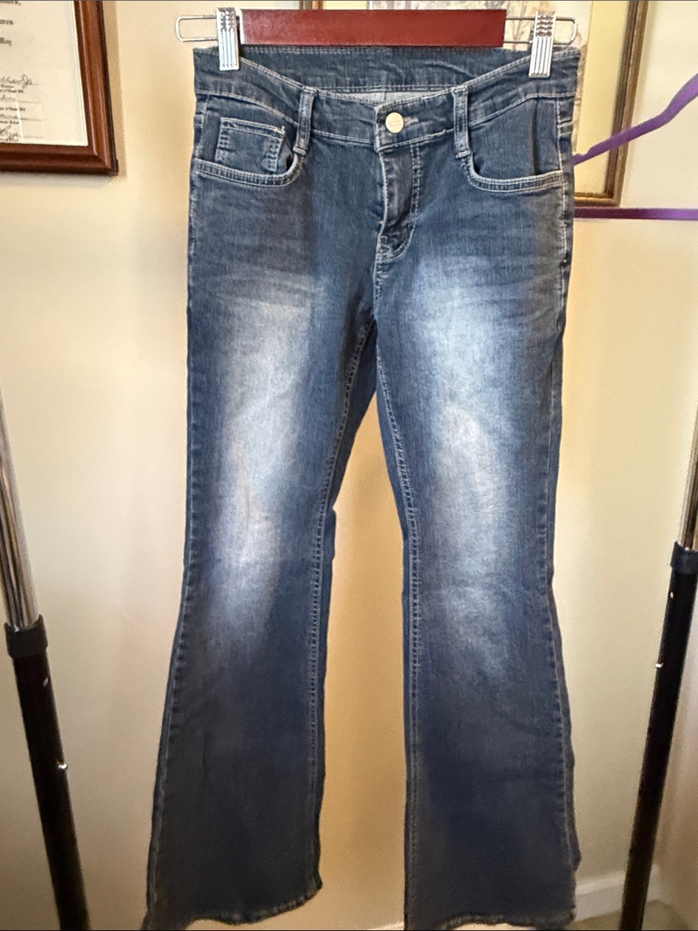 Korean Women's Low-Rise Flared Jeans in Washed Blue
